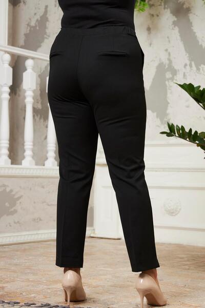 RMG Plus Size Gabardine Black Trousers with Leg Slit Detail