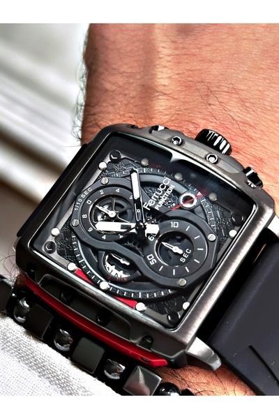 Ferrucci وظائف اللون الأسود ساعة يد رجالية رياضية نشطة + سوار مع هدية