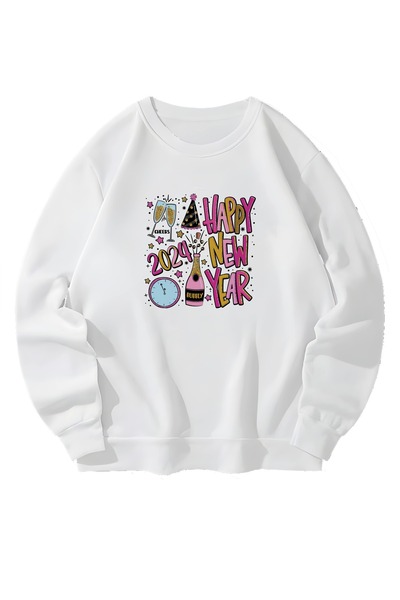 MAGORS Λευκό φούτερ Unisex με σχέδιο Πρωτοχρονιάς 2024