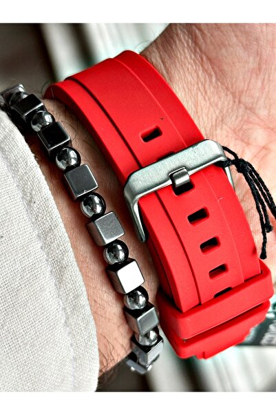 Ferrucci Red Color Functional Sports Silicone Men's Wristwatch + BRACELET WITH GIFT