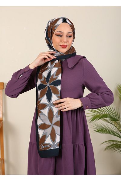 hijabchi Μεσιντζινικό μεταξωτό σάλι - Lotus Pattern, Black-Mustard New Collections