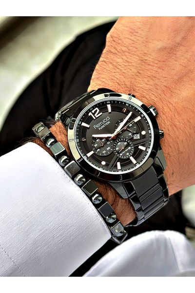 Ferrucci Black Color Functions Active Steel Strap Men's Wristwatch + BRACELET WITH GIFT
