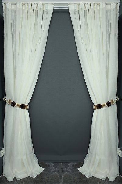 AKÇA TEKSTİL BRS MODEL CREAM COLOR SINGLE WING Ready planted Pleated Background Curtain 300*260 cm