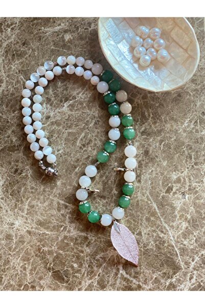 Şifalıtaş İNCİ SİTRİN PEMBE KUVARS VE AY TAŞI DOĞAL TAŞ KOLYE