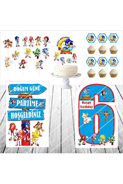 SİYAH PARTİ EVİ Sonic Boom Doğum Günü Masa Panosu / Pasta Süsü Seti 6 Yaş