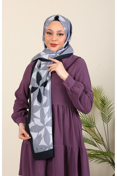 hijabchi Σειρά Lotus με εισαγόμενο μοτίβο μεταξωτό σάλι Medina - Νέες συλλογές |   Γκρι - Μαύρο