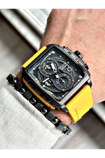 Ferrucci Yellow Color Functions Active Sports Men's Wristwatch + BRACELET WITH GIFT