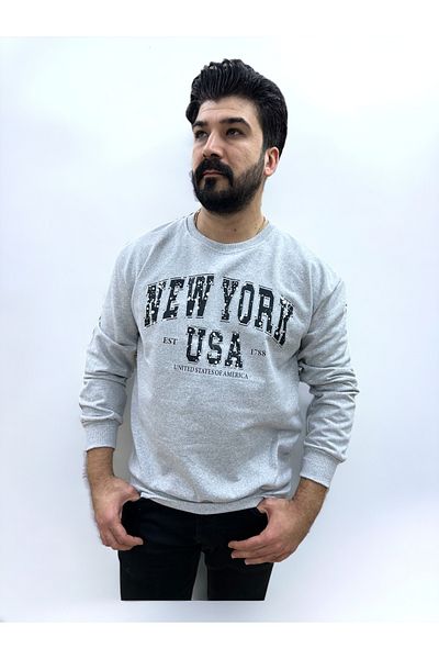 Tex Republic Ανδρικό φούτερ με στάμπα σε γκρι Crew Neck