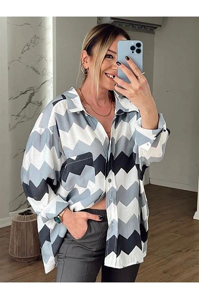 Laluvia Graues schulterfreies Zickzack-Hemd