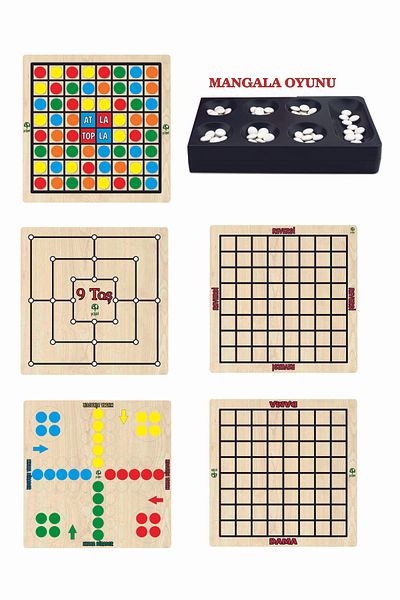 Kiri Wooden intelligence games ball with a horse, mangala, 9 stones, reversi, checkers, girlmabirader