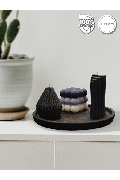 Siyah Mum Seti (Fitilli Konik Mum, Bubble Mum, Buzdağı Mum) - %100 Doğal Soya Wax