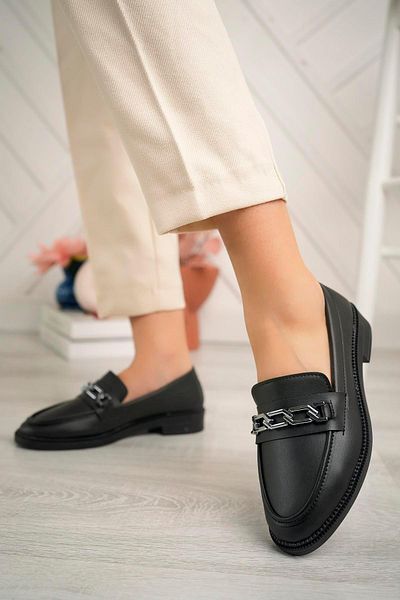 Aymood Piele PU neagră - Mocasin cu toc clasic, cu cataramă din piele, cu talpă groasă