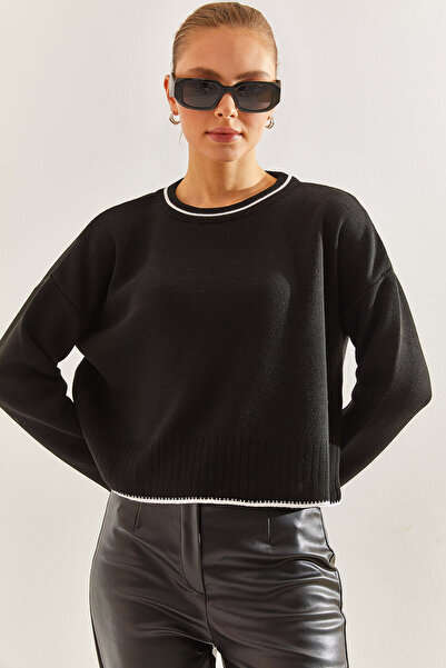 Bianco Lucci Dámský svetr s límečkem a pruhovaným úpletem