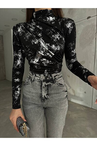 Butik Beyza Μακρυμάνικη μπλούζα με στάμπα με αλουμινόχαρτο