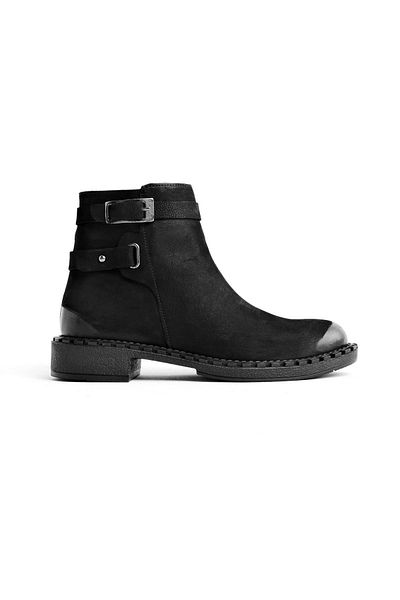 Lal Shoes & Bags Herald Γυναικείες μπότες Nubuck από γνήσιο δέρμα με λεπτομέρεια ζώνης-μαύρο