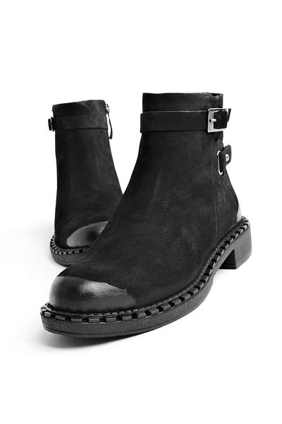 Lal Shoes & Bags Herald Γυναικείες μπότες Nubuck από γνήσιο δέρμα με λεπτομέρεια ζώνης-μαύρο