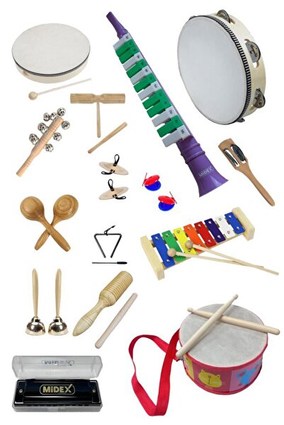 Midex Örf Aletleri Seti Over Paket-1 Marakas Zil Üçgen Ksilofon Melodika Mızı...