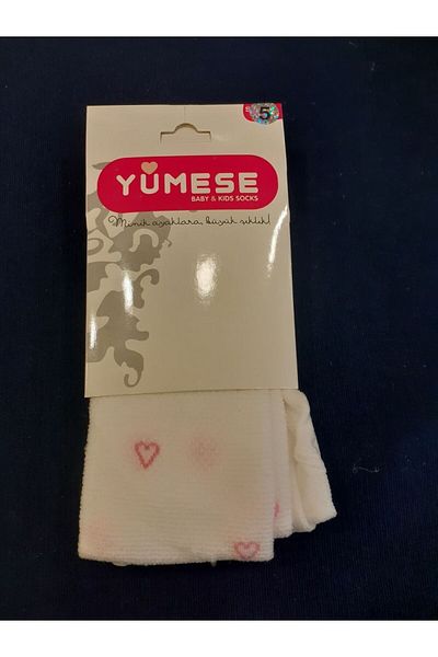 Yümese Çorap YÜMESE ecru pink heart patterned girl's mousse pantyhose