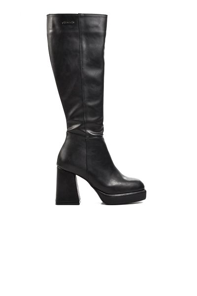 Pierre Cardin PC-52428 Μαύρες γούνινες γυναικείες μπότες με τακούνι