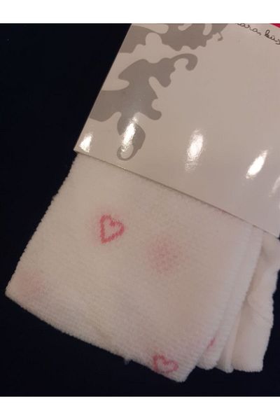 Yümese Çorap YÜMESE ecru pink heart patterned girl's mousse pantyhose