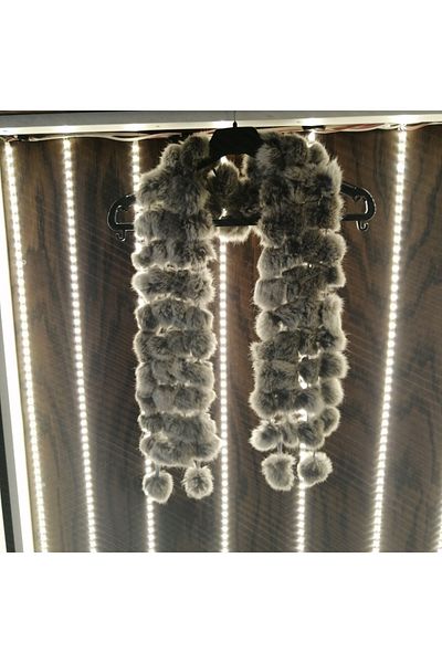 Butik Tülin Women's authentic handmade genuine natural gray crushed 4x27 row 112 pom pom 132 cm scarf