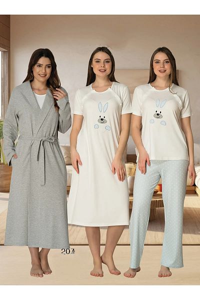 Lohussa Set de pijamale de maternitate pentru femeie, albastru, cu mâneci scurte din bumbac. Set cămașă de noapte