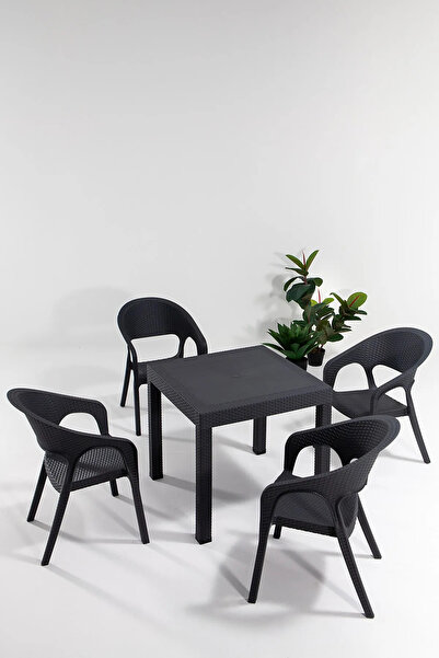 MOBETTO Garden 80x80 Bahçe&balkon&teras Masa Seti - Antrasit