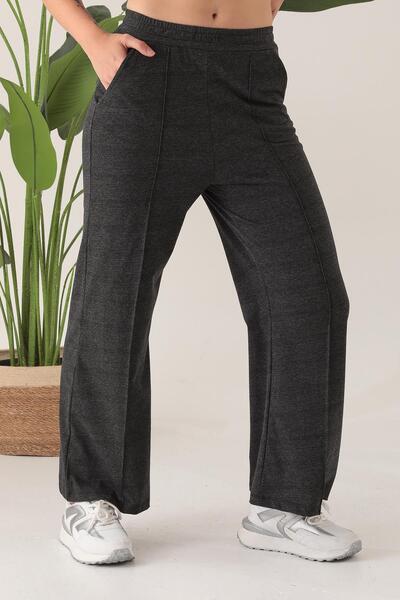 ESPİNA Women's Anthracite Stripe Effect Striped Pocket Wide Leg Sweatpants