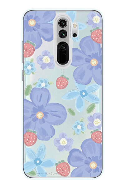 Magic Ring Redmi Note 8 Pro Uyumlu Çiçek ve Çilek Desenli Şeffaf Telefon Kılıfı