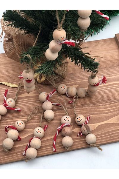 Masalsı Concept Christmas New Year Pine Tree Ornament Wooden 10 Pieces Snowman Ornament