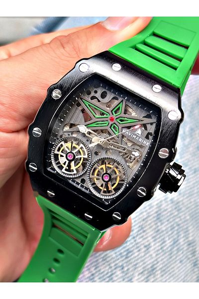 Navimarine Green Color Square Sports Silicone Automatic Business Men's Wristwatch + BRACELET WITH GIFT