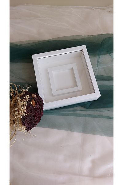 Verda Çerçeve Rama de memorie albă de 25x25 cm cu secțiune foto - Rama de memorie adâncime de 6 cm