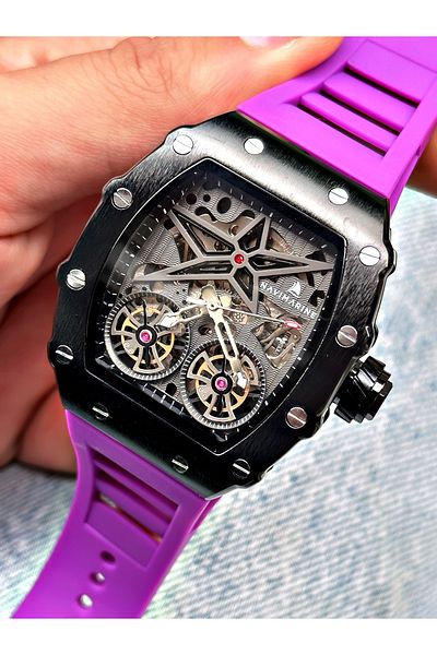 Navimarine Purple Color Square Sports Silicone Automatic Business Men's Wristwatch + BRACELET WITH GIFT