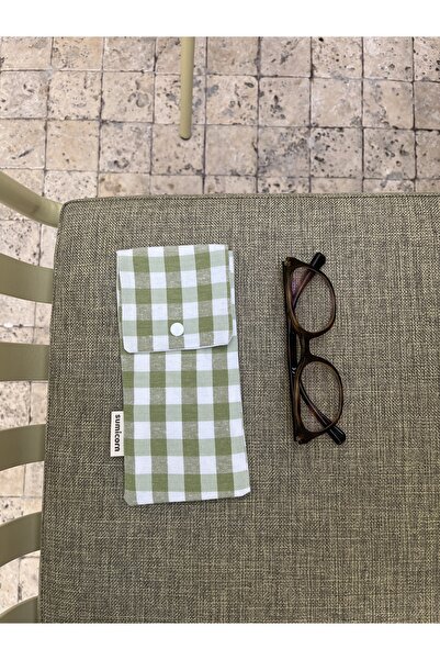 Sumicorn Design Gingham Washable Linen Snap Detailed Glasses Case Glasses Bag