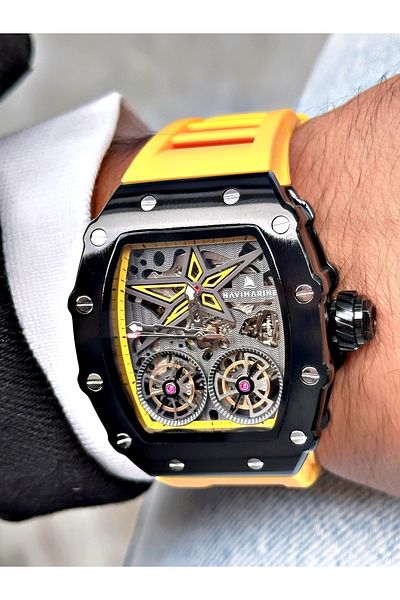 Navimarine Yellow Color Square Sports Silicone Automatic Business Men's Wristwatch + BRACELET WITH GIFT