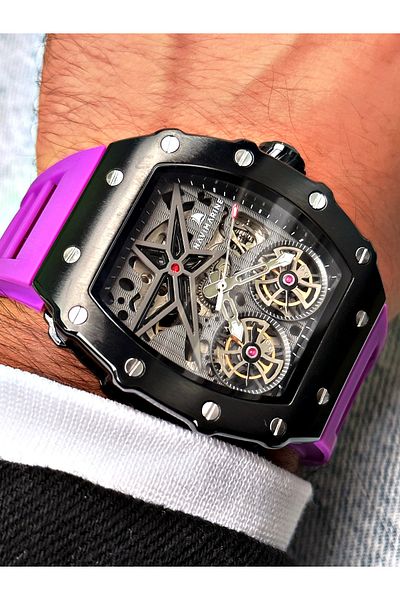 Navimarine Purple Color Square Sports Silicone Automatic Business Men's Wristwatch + BRACELET WITH GIFT