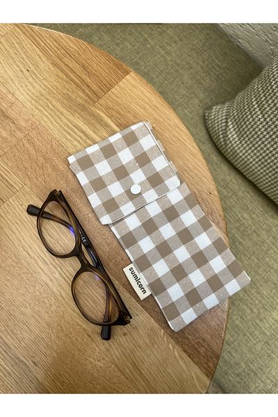 Sumicorn Design Gingham Washable Linen Snap Detailed Glasses Case Glasses Bag