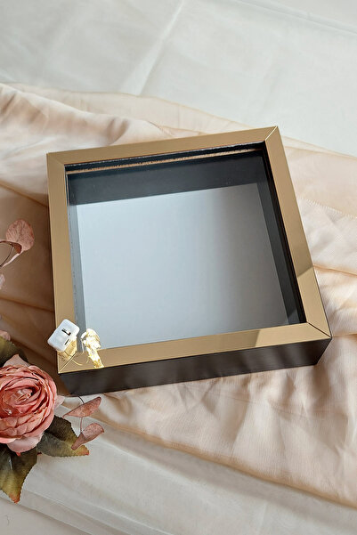 Verda Çerçeve 25x25 Cm Siyah-gold Ledli Isimsiz Derin Gül Çerçevesi! Gül Kutu...