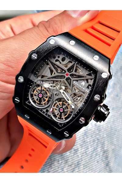 Navimarine Orange Color Square Sports Silicone Automatic Business Men's Wristwatch + BRACELET WITH GIFT