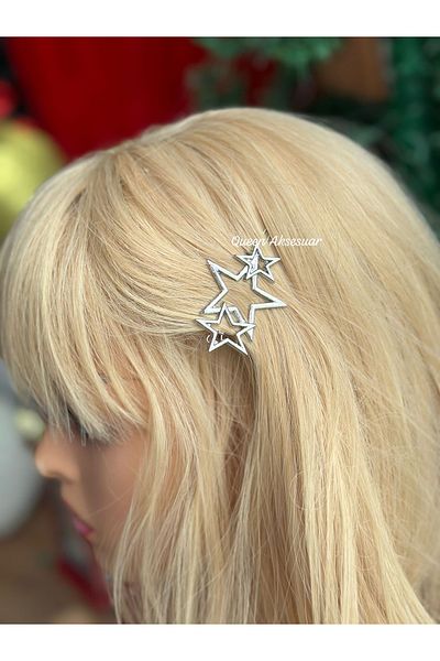 QUEEN AKSESUAR Imported luxury single silver gray metal star patterned side buckle female child snap pensli