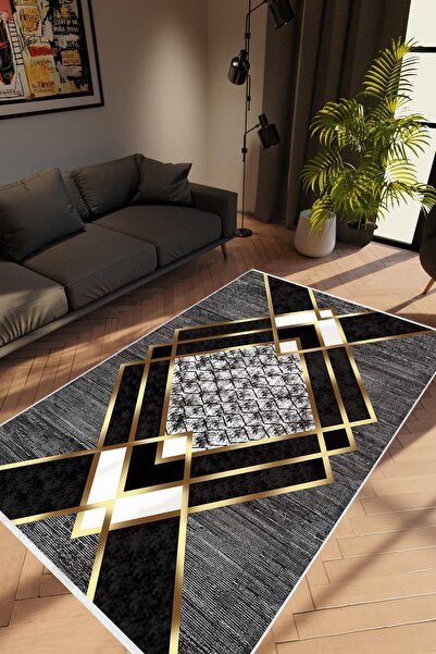 10 Post Online Modern Geometrik Altın Gold Gri Kaydırmaz Kesme Yıkanabilir In...