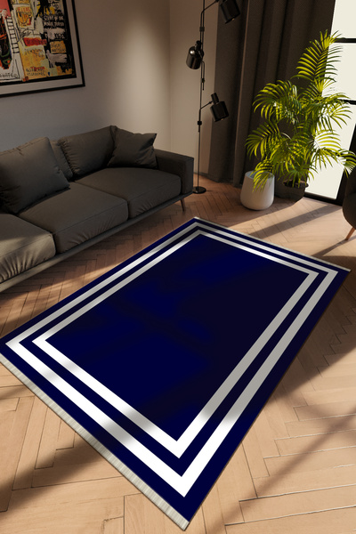 10 Post Online Modern Lacivert Dijital Baskı Kaydırmaz Ince Yıkanabilir Halı