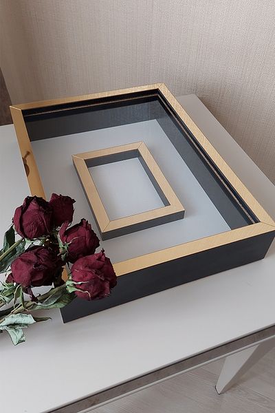 Verda Çerçeve 30x40 Cm Black-gold Photo Sectioned Rose Storage Memory Frame-6 Cm Memory Frame Rose Box