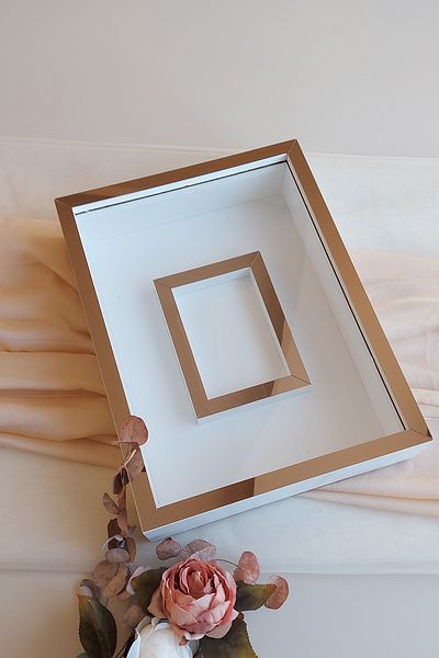 Verda Çerçeve 30x40 Cm Rama de memorie pentru depozitare trandafiri alb-bronz cu sectiune foto - Rama de memorie de 6 cm Cutie de trandafiri