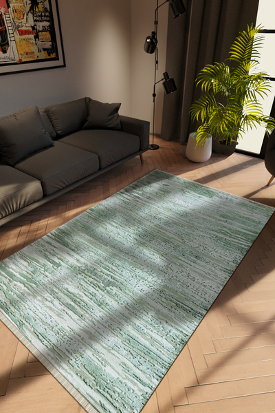 10 Post Online Modern Yeşil Dijital Baskı Halı Kaydırmaz İnce Yıkanabilir