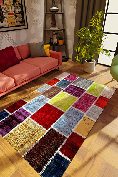 10 Post Online Modern Patchwork Karışık Renkli Dijital Baskı Halı Kaydırmaz İ...