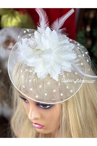 QUEEN AKSESUAR Vintage Custom Design Bridal Wedding Veil Floral Gauzy Hat Hair Accessory with Collet Cap Clasp Cream