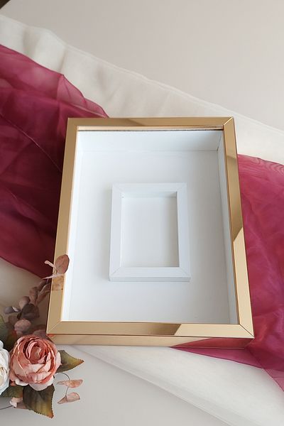 Verda Çerçeve 30x40 Cm Cadru de memorie pentru depozitare trandafiri cu secțiune foto aurie - Cutie de trandafiri pentru cadru de memorie de 6 cm