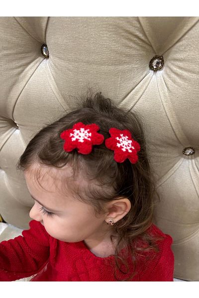 sema aksesuar New Year's Concept Red Flower Snowflake Figured Collet Buckle Set 2 Pieces