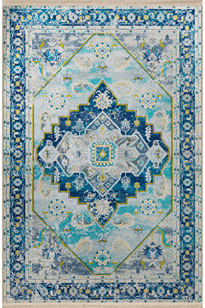 Rugs Modern Halı Mavi Temalı Geleneksel Motif Etnik Çiçek Desenli Kreatif Vin...